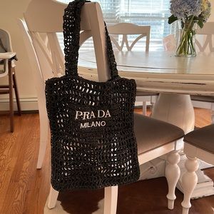 PRADA raffia tote black